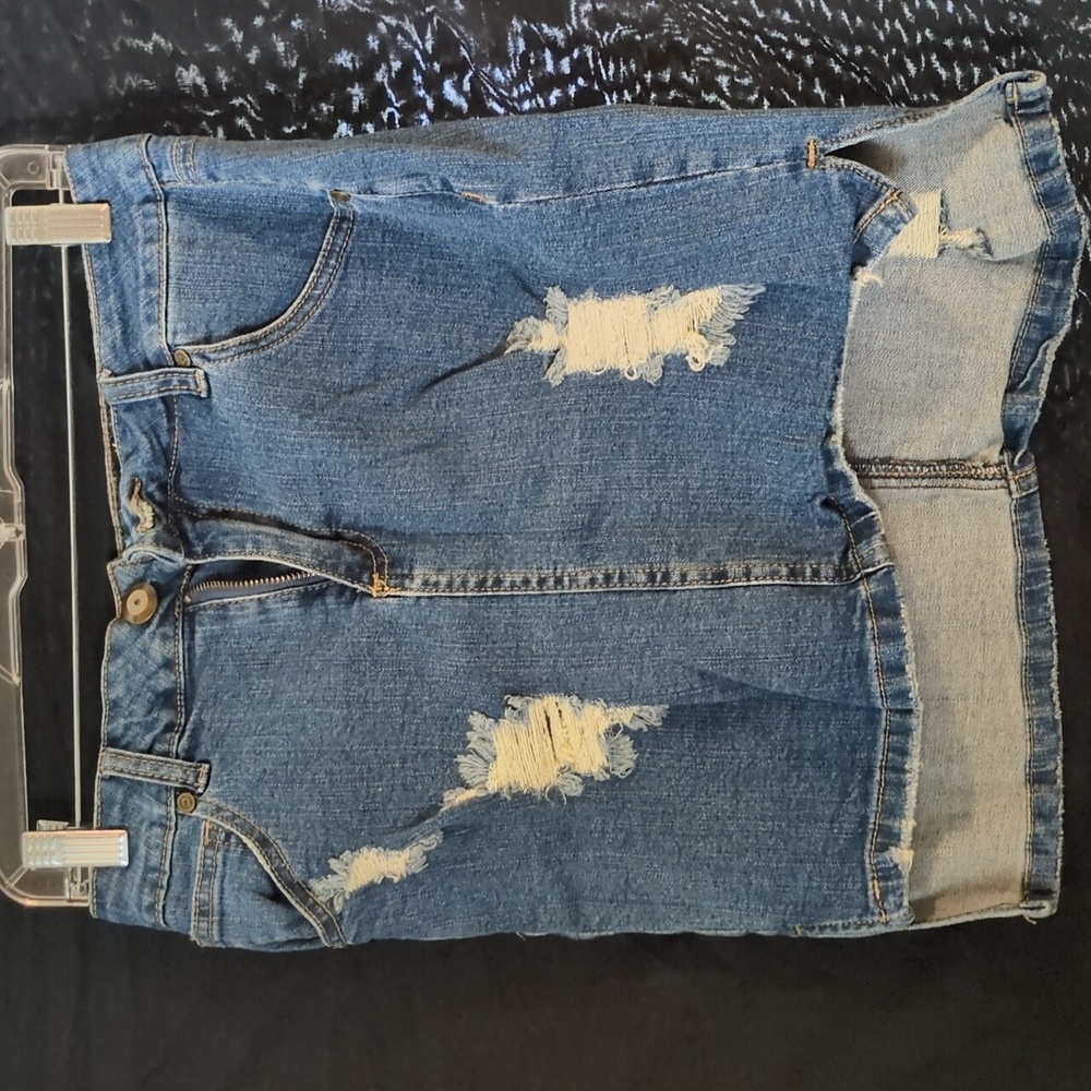 Distressed Denim Skirt
